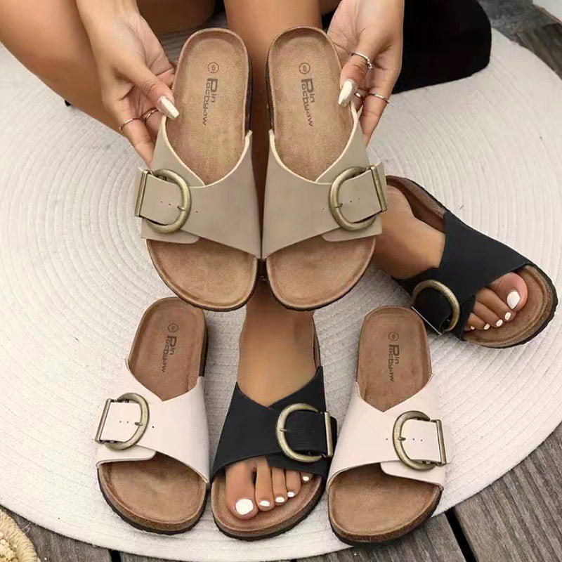 Céleste Bouchard Open - Toe Slippers with Buckle Strap - Intofa