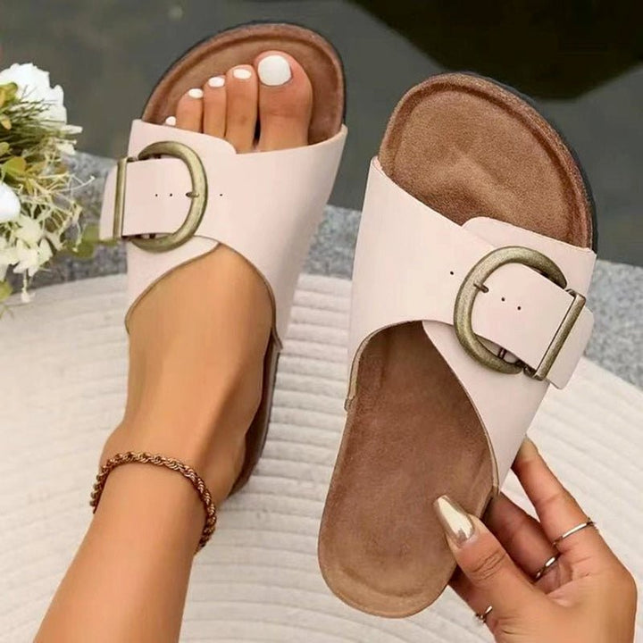 Céleste Bouchard Open - Toe Slippers with Buckle Strap - Intofa