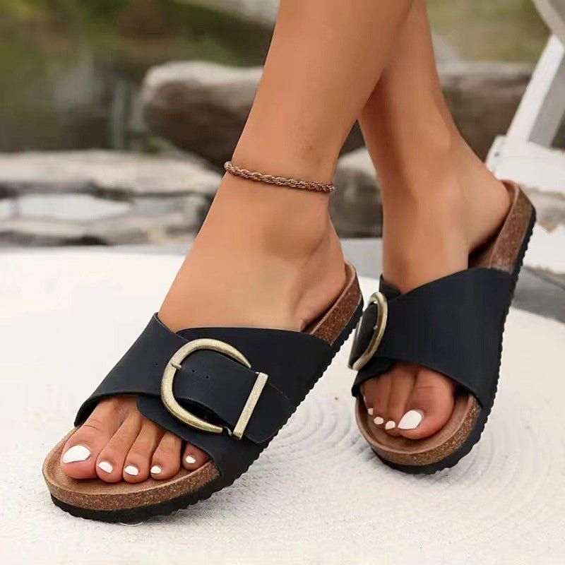 Céleste Bouchard Open - Toe Slippers with Buckle Strap - Intofa