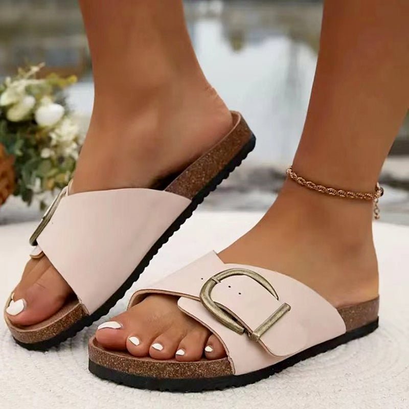 Céleste Bouchard Open - Toe Slippers with Buckle Strap - Intofa