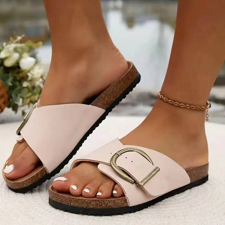 Céleste Bouchard Open - Toe Slippers with Buckle Strap - Intofa