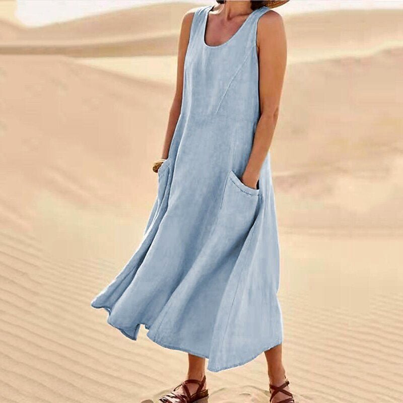 Chloé Rousseau Linen Maxi Dress with Pockets - Intofa