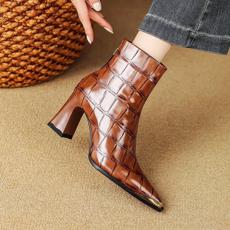 Delvienne Croc Embossed Leather Boots - Intofa