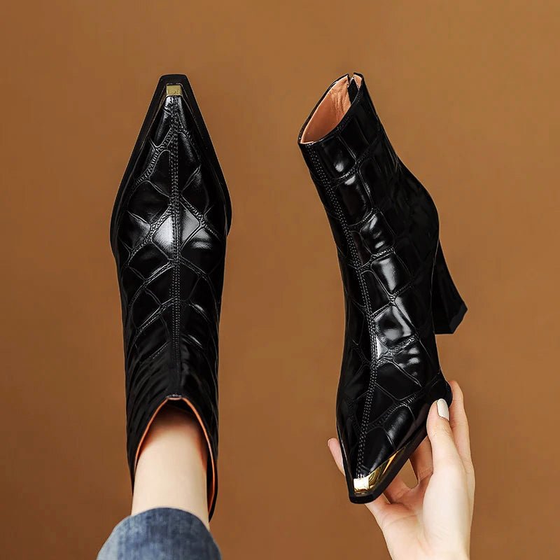 Delvienne Croc Embossed Leather Boots - Intofa