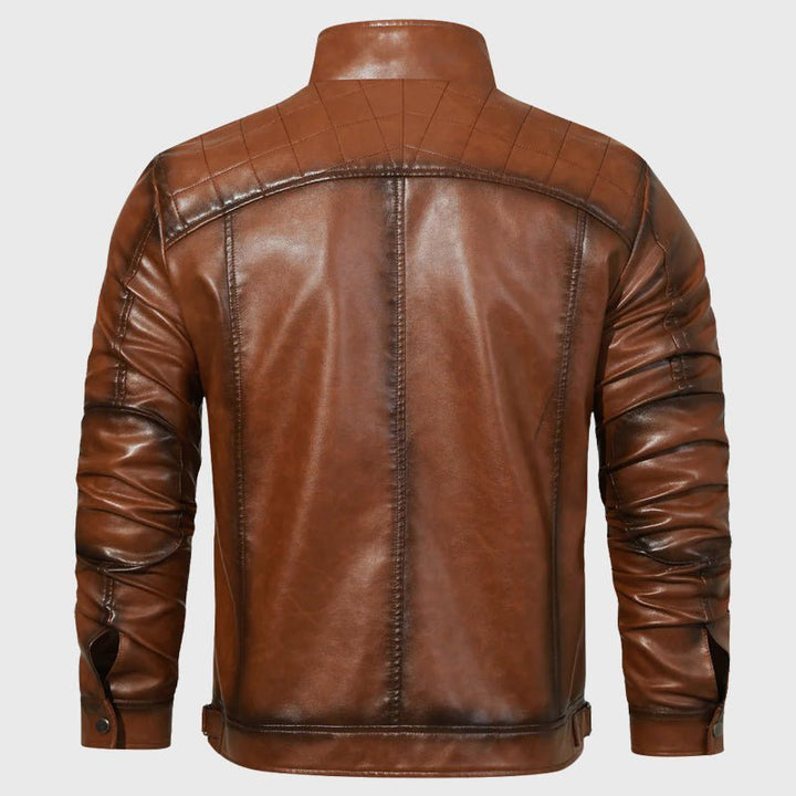 Retro Brown Slim Fit Leather Jacket - Intofa