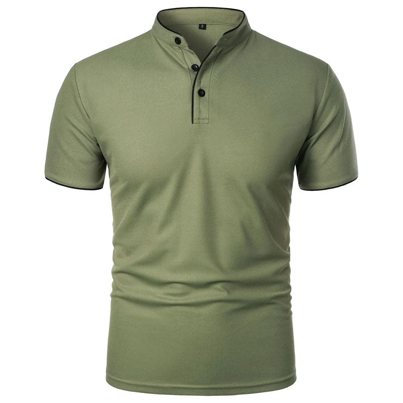 Victor Duval Stand Collar T-Shirt with Contrast Trim - Intofa