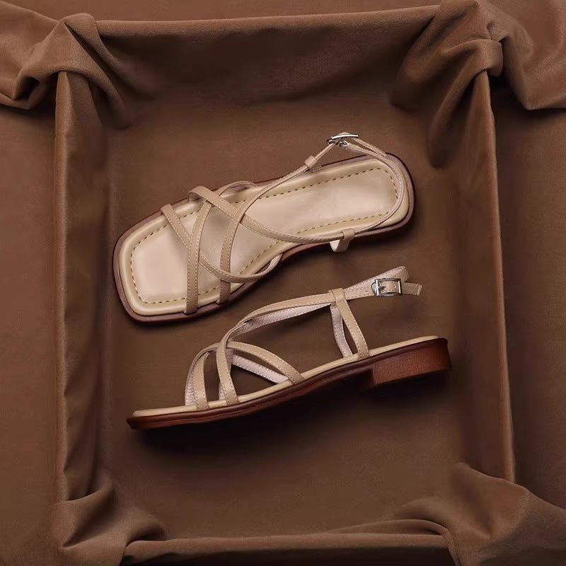 Vivian Prescott Flat Sandals with Cross Strap Design - Intofa
