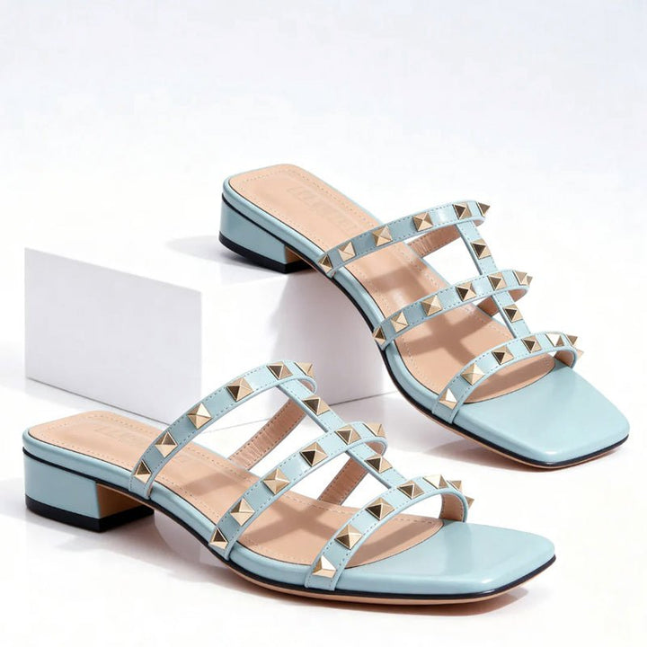 Vivian Prescott Studded Block Heel Sandals - Intofa
