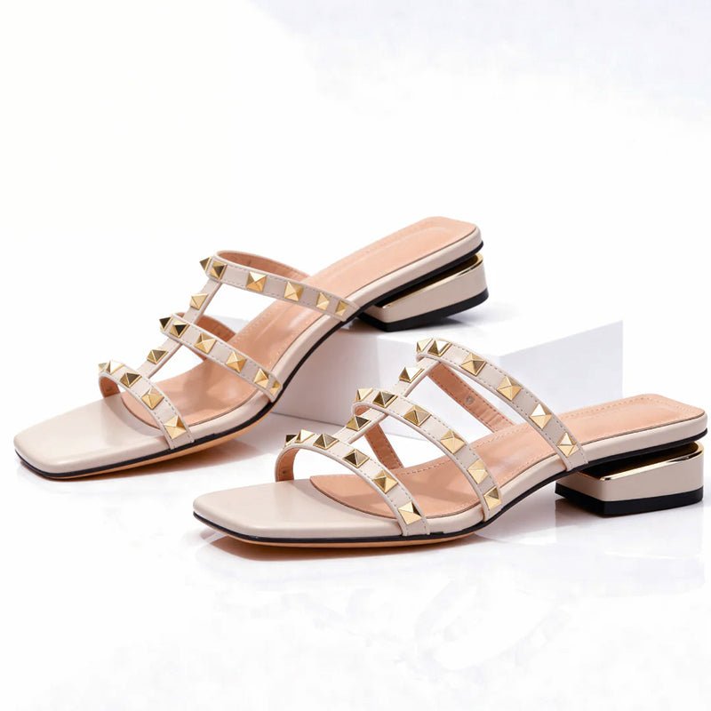Vivian Prescott Studded Block Heel Sandals - Intofa