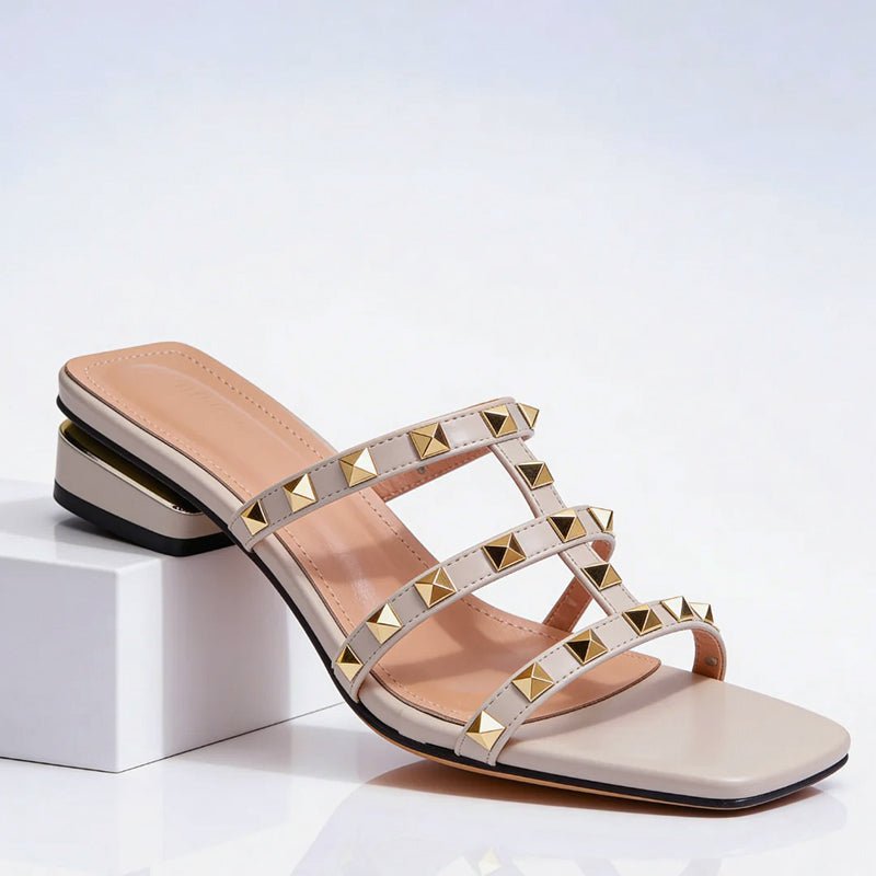 Vivian Prescott Studded Block Heel Sandals - Intofa