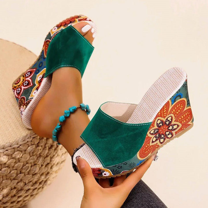 Vivian Prescott Velvet Boho Wedge Sandals - Intofa