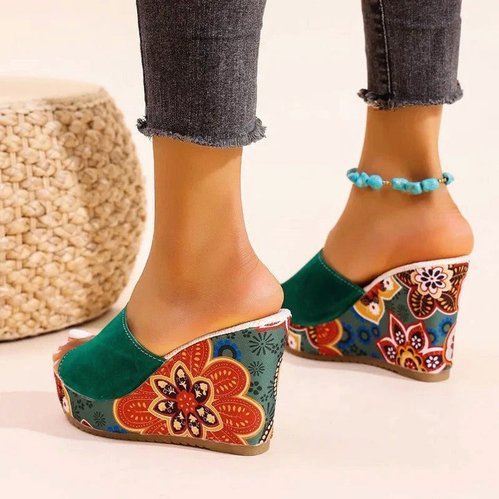 Vivian Prescott Velvet Boho Wedge Sandals - Intofa